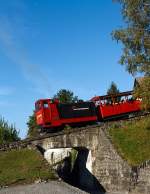 Brienz (CH) on 01.10. 2011 the diesel locomotive No. 9 of the Brienz Rothornbahn (BRB) drives to the Rothorn.