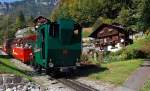 The heating oil-fired locomotive 16 of the BRB, runs on 30.09.2011 from Brienz to Rothorn (2244 m above sea level) up.