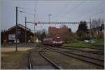 The CJ Bonfol Station with a local train to Porrentruy.