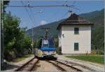 The  Treno Panoramico  D 40 P is leaving Gagnone-Oresco on the way to Domodossola.