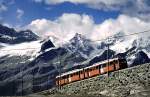 Bhe 4/8 one of No 3041 to 3044 of ex Gornergratbahn near to the Gornergrat, August 22nd, 1979.
