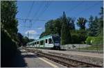 Two LEB RBe 4/8 are a LEB local train on the way to Lausanne Flon by his stop in Jouxtens-Mézery.