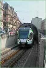 LEB RBe 4/8 is coming from the Underground of the street level.