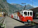 A M-C local train service waits off the guests in the Martigny Station.