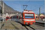 Due to construction work at the TMR station in Martigny, TMR trains towards Vallorcine operate from Vernayaz MC with bus replacement services to and from Martigny.  
At Vernayaz M-C, the Beh 4/8 72 is waiting to depart for Vallorcine.  

November 19, 2025