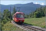 Between Salvan and Les Marécottes, the TRM BDeh 4/8 21 gains altitude in wide curves. The TMR BDeh 4/8 21 is on its way as a regional train from Martigny to Vallorcine.

July 11, 2026