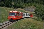 Between Salvan and Les Marécottes, the TRM BDeh 4/8 21 gains altitude in wide curves. The TMR BDeh 4/8 21 is on its way as a regional train from Martigny to Vallorcine.

July 11, 2026