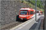 In Le Trétien, our train heading to Martigny crosses the opposing train, the Beh 4/8 No. 72 on its journey from Martigny to Vallorcine. This 'from the train' picture was taken during this crossing, as the windows in the BDeh 4/8 can at least par ...