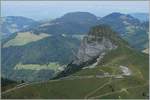 View from the Rochers the Naye on the Dent de Jaman and the Jaman Station wiht a Beh 4/8 ont the way to the summit.