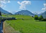 The Goldenpass Classic train is running between Gruben and Gstaad on May 25th, 2012.