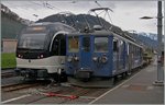 The new CEV MVR GTW ABeh 2/4 7504  Vevey  and the MOB BDe 4/4 3004 in Blonay.
30.03.2016