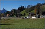 A MOB GDe 4/4 wiht a local train to Zweisimmen betwenn Schönried and Saanenmöser.