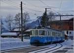 The MOB ABDe 8/8 4002  VAUD  is leaving Schönried on the way to Gstaad.