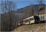 A MOB loacal train from Montreux ot Zweisimmen near Les Avants.