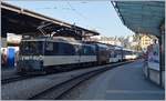 The MOB GDe 4/4  Interlaken  with a MOB Panoramic Express in Montreux.