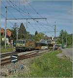 The MOB GDe 4/4 6003 with his Panoramic Express from Montreux to Zweisimmen in Fontanivent.