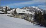 The Alpina MOB Be 4/4 9201 with a MOB local service from Zweisimmen to Montreux by Flendruz.