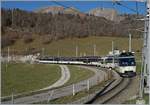 The MOB Ge 4/4 8001 with his MOB Panroamic Express from Montreux to Zweisimmen by Les Sciernes.