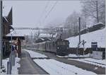 The MOB GDe 4/4 6002 with a MOB Panoramic on the way from Montreux to Zweisimmen in Les Avants.