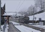 The MOB GDe 4/4 6002 with a MOB Panoramic on the way from Montreux to Zweisimmen in Les Avants.