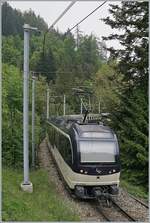 The MOB Belle Epoque Service on the way to Zweisimmen on the Bois des Chenaux Bridge near Les Avants.

16.05.2020.