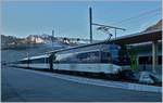 The MOB GDe 4/4 8004 with his MOB Panoramic Express is arrived at Zweisimmen in the early y morning.