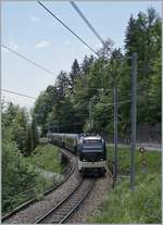 The MOB Belle Epoque Service on the way to Zweisimmen near the Bois des Chenaux Bridge by Les Avants.