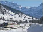 The MOB ABt 343 - Be 4/4 5003 - Bt 243 (->  Lenkerpendel ) in Matten on the way to the Lenk im Simmental.