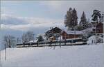 A MOB Be 4/4 (Serie 9000) and Ge 4/4 (Serie 8000) with a Panoramic Express from Montreux to Zweisimmen by Les Avants.