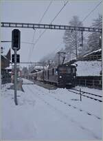 The MOB GDe 4/4 6002 with one of the last GoldenPass Panoramic Express on the way from Montreux to Zweisimmen in Les Avants    05.12.2020