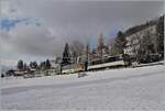 The MOB GDe 4/4 6005 with Panoramic Express on the way from Montreux to Zweisimmen by Les Avants.