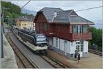 The MOB has had the reception building at Chamby train station renovated in a very attractive way.
In the picture it shows itself in all its beauty, in front of it the MOB Be 4/4 9203  Alpina  arrives on a regional train to Zweisimmen.

Aug 22, 2022