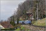 The MOB Ge 4/4 8001 is near Chernez with her Golden Pass Express GPX on the journey from Montreux to Interlaken Ost.