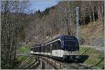 The CEV MVR ABeh 2/6 750 on the way from Montreux to Les Avants between Sendy-Sollard and Les Avants.