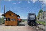 The MOB BLS GoldenPass Express GPX on the way to Interlaken Ost runs through Chamby.