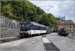 The MOB Ge 4/4 8004 with his GoldenPass Express GPX 4074 from Montreux to Interlaken Ost in Chamby.