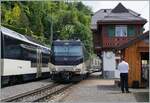 The MOB Ge 4/4 8004 is wiht his GoldenPass Express GPX in Chamby on the way to Montreux.