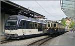 In Montreux warten der MOB Be 4/4 9201 ALPINA mit seinem PE 30 nach Zweisimmen und die MOB FZe 6/6 2002 der Blonay Chamby Bahn mit seinem Riviera Belle Epoque nach Chaulin auf die Abfahrt. 

5. Sept. 2026