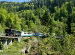 The black GDe 4/4 in the wood between Les Avants and Chamby.