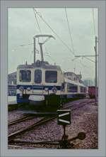 The Panoramic-Express by a test run in Blonay on a rainy summer day in the 1986.