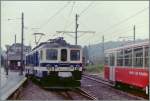 The MOB BDe on the Panoramic-Express by a test run in Blonay on a rainy summer day in the 1986.