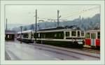 The Panoramic-Express by a test run in Blonay on a rainy summer day in the 1986. 