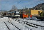 The CEV MVR ABeh 2/6 7507 and the CEV X rot 91 in Blonay.