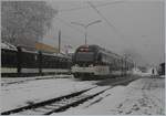 Snow in Blonay, during the CEV MVR ABeh 2/6 7507 is waiting his departur to Vevey.
03.02.2019