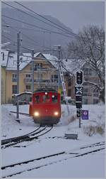 The CEV HGe 2/2 N° 1 is arriving at Blonay.
28.01.2019