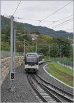 The CEV ABeh 2/6 7502  Blonay  on the way to Vevey in St-Léégier Gare.