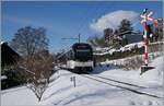 The CEV MVR SURF GTW ABeh 2/6 7506 is between La Chiéssaz and the Château de Blonay stop in the snowy landscape on the way from Vevey to Les Pleiadaes.