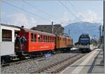 in St-Légier-Gare the Blonay-Chamby Railway service to Vevey is waiting the iIncoming CEV MVR service to Blonay: The CEV MVR ABeh 2/6 7504.

28.05.2023