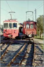 BDe 2/4 N74 and Te 82 in Blonay. 
Summer 1985