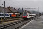 A OeBB local train is arriving at Balsthal.